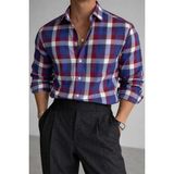 Tarz Cool Erkek Ekose Gömlek Slim Fit Pamuklu Uzun Kollu Günlük Şık Gömlek - Bordo - XL