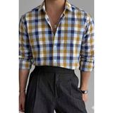 Tarz Cool Erkek Ekose Gömlek Slim Fit Pamuklu Uzun Kollu Günlük Şık Gömlek - Mavi