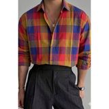 Tarz Cool Erkek Ekose Gömlek Slim Fit Pamuklu Uzun Kollu Günlük Şık Gömlek - Metalik - XL