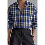 Tarz Cool Erkek Ekose Gömlek Slim Fit Pamuklu Uzun Kollu Günlük Şık Gömlek - Sarı - 2XL