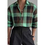 Tarz Cool Erkek Ekose Gömlek Slim Fit Pamuklu Uzun Kollu Günlük Şık Gömlek - Siyah - XL