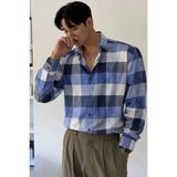 Tarz Cool Erkek Ekose-Kareli Gömlek Slim Fit Pamuk Karışımlı Klasik Tarz Uzun Kollu Gömlek - Metalik