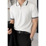 Tarz Cool Erkek Fermuar Yaka Triko Polo Tişört – Slim Fit Pamuklu Yazlık Triko - Beyaz - XL