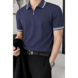Tarz Cool Erkek Fermuar Yaka Triko Polo Tişört – Slim Fit Pamuklu Yazlık Triko - Lacivert