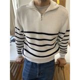 Tarz Cool Erkek Fermuarlı Balıkçı Triko Kazak - Beyaz - Siyah - XL
