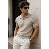 Tarz Cool Erkek Fermuarlı Polo Yaka Triko Tişört Slim Fit Dokulu Yazlık Şık Casual