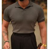 Tarz Cool Erkek Fitilli Polo Yaka Triko T-Shirt - M - Antrasit