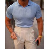 Tarz Cool Erkek Fitilli Polo Yaka Triko T-Shirt - M - Mavi