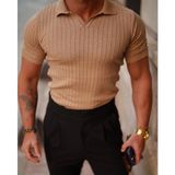 Tarz Cool Erkek Fitilli Polo Yaka Triko T-Shirt - XL - Kahverengi