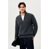 Tarz Cool Erkek Füme Dik Yaka Fermuarlı Slim Fit Triko Hırka