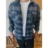 Tarz Cool Erkek Füme-Indigo Çift Cep Kapaklı Slim Fit Oduncu Gömlek - Füme - Indigo