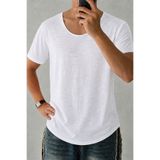 Tarz Cool Erkek Geniş Yaka Oval Etek %100 Pamuk Flamlı Kumaş Kısa Kollu Basic Tişört