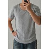 Tarz Cool Erkek Geniş Yaka Oval Etek %100 Pamuk Süprem Kumaş Kısa Kollu Basic Tişört - XL - Gri