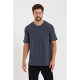 Tarz Cool Erkek Gri V Yaka Slim Fit Likralı T-Shirt VYKTSR05S - Antrasit