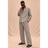 Tarz Cool Erkek Haki Tencel Kumaş Oversize Gömlek Pantolon Takım – Rahat Kesim Yazlık Kombin - XL - Gri