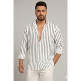 Tarz Cool Erkek Iki Çizgili Regular Relaxed Fit Uzun Kollu Gömlek - Beyaz