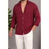 Tarz Cool Erkek Iki Çizgili Regular Relaxed Fit Uzun Kollu Gömlek - Bordo - S