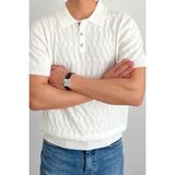 Tarz Cool Erkek Ince Saç Örgülü Düğmeli Slim Fit Polo Yaka Triko T-Shirt - Beyaz