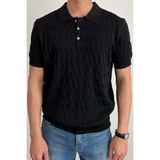 Tarz Cool Erkek Ince Saç Örgülü Düğmeli Slim Fit Polo Yaka Triko T-Shirt - Siyah