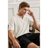 Tarz Cool Erkek Jakar Desenli Düğmesiz Polo Yaka Tişört Slim Fit Yazlık Triko Tişört - Beyaz - XL