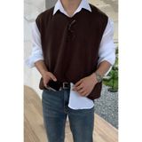 Tarz Cool Erkek Kahverengi V Yaka Oversize Süveter