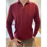 Tarz Cool Erkek Kalın Şeritli Polo Yaka Triko T-Shirt - Bordo