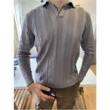 Tarz Cool Erkek Kalın Şeritli Polo Yaka Triko T-Shirt - Füme
