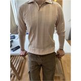 Tarz Cool Erkek Kalın Şeritli Polo Yaka Triko T-Shirt - Vizon - XL
