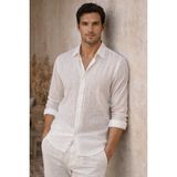 Tarz Cool Erkek Keten Karışımlı Gömlek Relaxed Yazlık Ince Kumaş Şık Casual Gömlek - Beyaz - 2XL