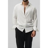 Tarz Cool Erkek Kiremit Embossed Oversize Gömlek - Beyaz - 2XL