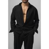 Tarz Cool Erkek Kiremit Embossed Oversize Gömlek - Siyah - 2XL