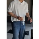 Tarz Cool Erkek Kırık Beyaz Patlı Kısa Kollu Polo Yaka Triko T-Shirt