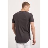 Tarz Cool Erkek Kırmızı Oval Etek Geniş Yaka %100 Pamuk Kısa Kollu T-Shirt - Siyah - Gri