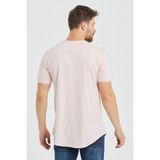 Tarz Cool Erkek Kırmızı Oval Etek Geniş Yaka %100 Pamuk Kısa Kollu Tişört - Koyu Lacivert - XL