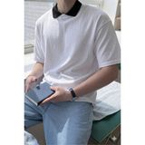 Tarz Cool Erkek Kolej Yaka Tişört Kontrast Detaylı Casual Regular Polo Yaka T-Shirt - Beyaz