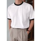 Tarz Cool Erkek Kontrast Yaka Basic Tişört – Modern ve Şık T-Shirt - Beyaz - XL