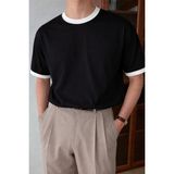 Tarz Cool Erkek Kontrast Yaka Basic Tişört – Modern ve Şık T-Shirt - Siyah