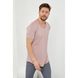 Tarz Cool Erkek Koyu Pudra Pis Yaka Salaş T-SHIRT-TCPS001R58S - M