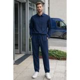 Tarz Cool Erkek Lacivert Oversize Keten Takım Salaş Kesim Gömlek Pantolon Yazlık Kombin