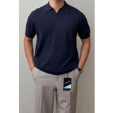 Tarz Cool Erkek Lacivert Patlı Kısa Kollu Polo Yaka Triko T-Shirt
