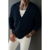 Tarz Cool Erkek Lacivert Regular Fit Düğmeli V Yaka Triko Hırka