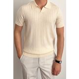Tarz Cool Erkek Mat Bej Slim Fit Fitilli Polo Yaka Triko T-Shirt
