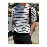 Tarz Cool Erkek Mat Beyaz Kısa Kollu Fitilli Akrilik-Pamuk Karışımlı Triko T-Shirt