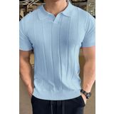 Tarz Cool Erkek Mavi Çizgili Kısa Kollu Triko T-Shirt