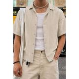 Tarz Cool Erkek Müslin Kısa Kollu Gömlek Regular Fit Rahat Kalıp Yazlık - Bej - XL