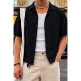 Tarz Cool Erkek Müslin Kısa Kollu Gömlek Regular Fit Rahat Kalıp Yazlık - Siyah - 2XL