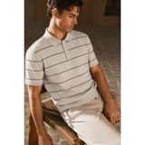 Tarz Cool Erkek Old Money Çizgili Polo Yaka Triko Tişört Slim Fit - Bej - XL