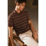 Tarz Cool Erkek Old Money Çizgili Polo Yaka Triko Tişört Slim Fit - Kahverengi