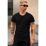 Tarz Cool Erkek Oval Etek Geniş Yaka %100 Pamuk Kısa Kollu Tişört - Siyah - XL