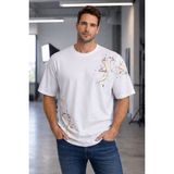 Tarz Cool Erkek Oversize Baskılı Tişört – Renkli Boya Desenli Modern Streetwear - Beyaz